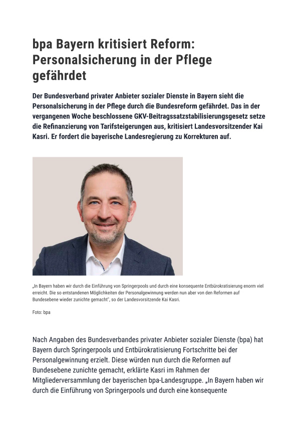 bpa Bayern kritisiert Reform_ Personals...er Pflege gefährdet - Personalsicherung in der Pflege gefährdet